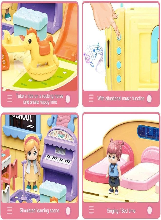 RAHU Dollhouse Camper Van, Portable School Bus Building Kit Dolls Pretend Play Vehicle with Stair, Transforming Doll House Preschool Storage Camper Toy with Music Fit Girls Ages 3+ - Image 4